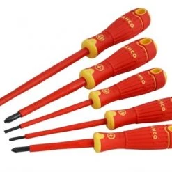 Bahco B220.015 - Jeu de tournevis isolés VDE BahcoFit pour vis Pozidriv et vis à fente, avec manche multi-composants - 5 pcs